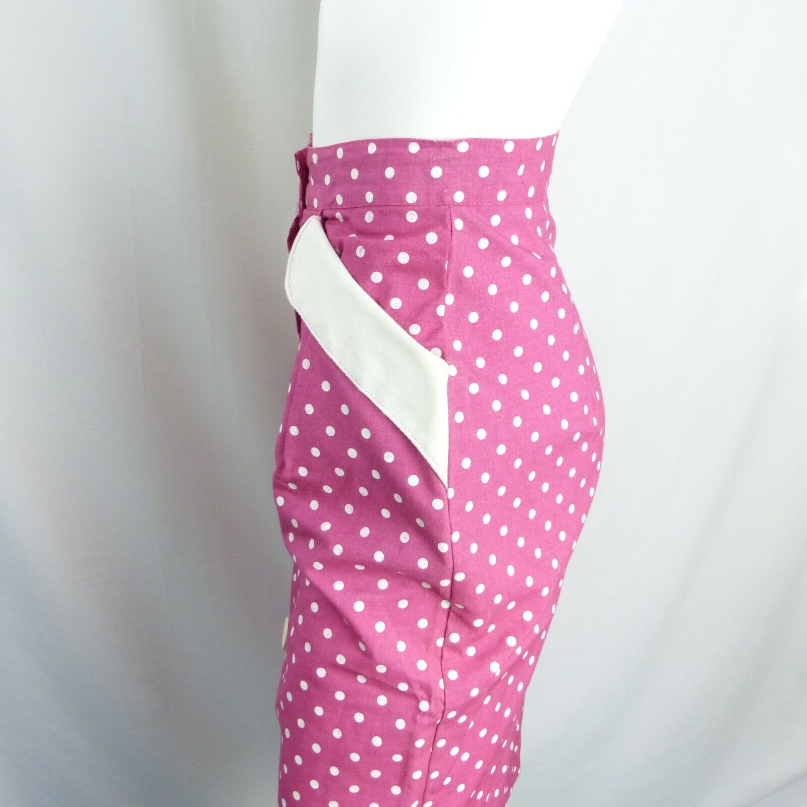 VINTAGE Rockabilly 1950s Polka Dot Wiggle Pin up Pencil Skirt Pink Pocket - Fresh Stock Dated December 2025