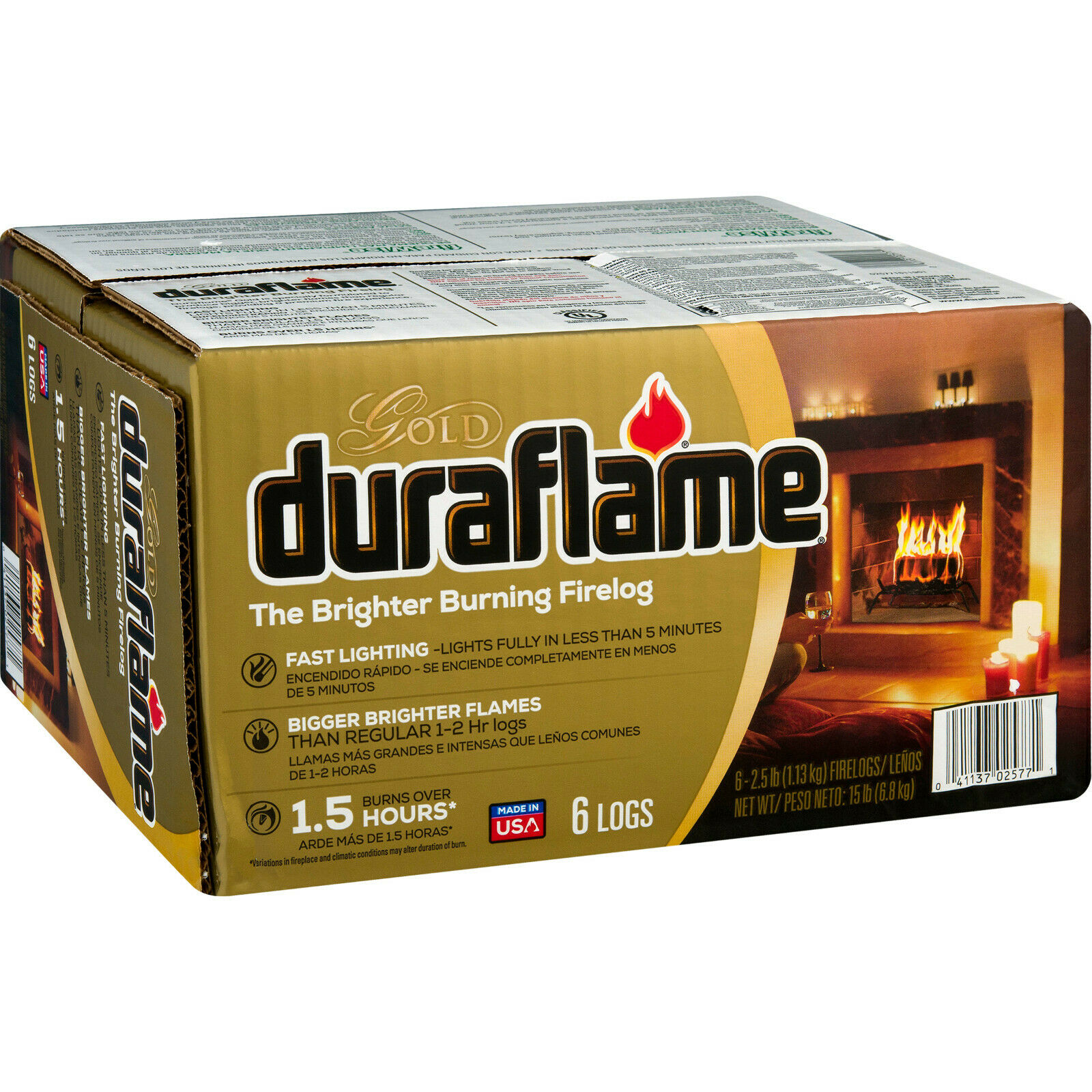 Duraflame Gold Brighter Burning 2.5 lb Firelogs 6-Pack Case Burns Over 1.5 Hours - Fresh Stock Dated February 2026