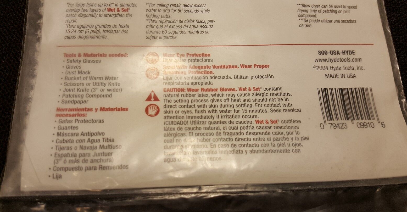 Hyde Wet & Set Wall And Ceiling Repair Patch ~ LOT OF (2) / Each is 5