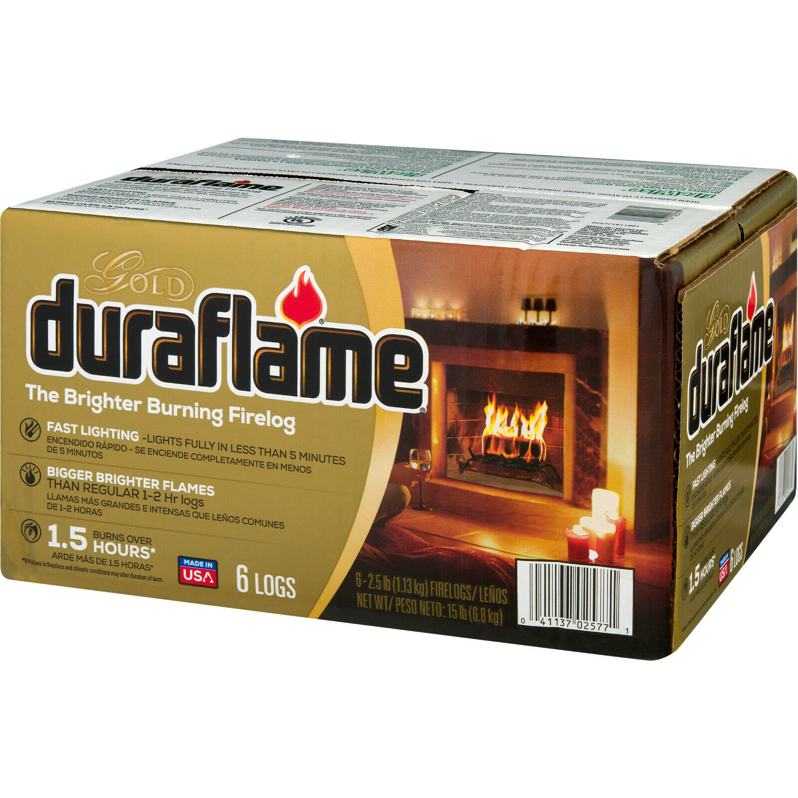 Duraflame Gold Brighter Burning 2.5 lb Firelogs 6-Pack Case Burns Over 1.5 Hours - Fresh Stock Dated February 2026