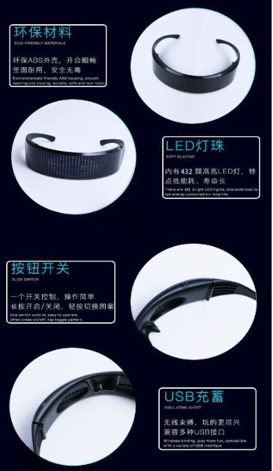 USB Charging Bluetooth Display Glasses Programmable LED Text Glowing Gift Party - Fresh Stock Dated December 2025