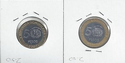 From Show Inv. - 2 BI-METAL 5 PESO COINS..the DOMINICAN REPUBLIC..2005 & 2007 - Fresh Stock Dated February 2026