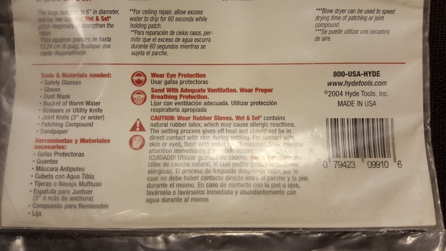 Hyde Wet & Set Wall And Ceiling Repair Patch ~ LOT OF (2) / Each is 5