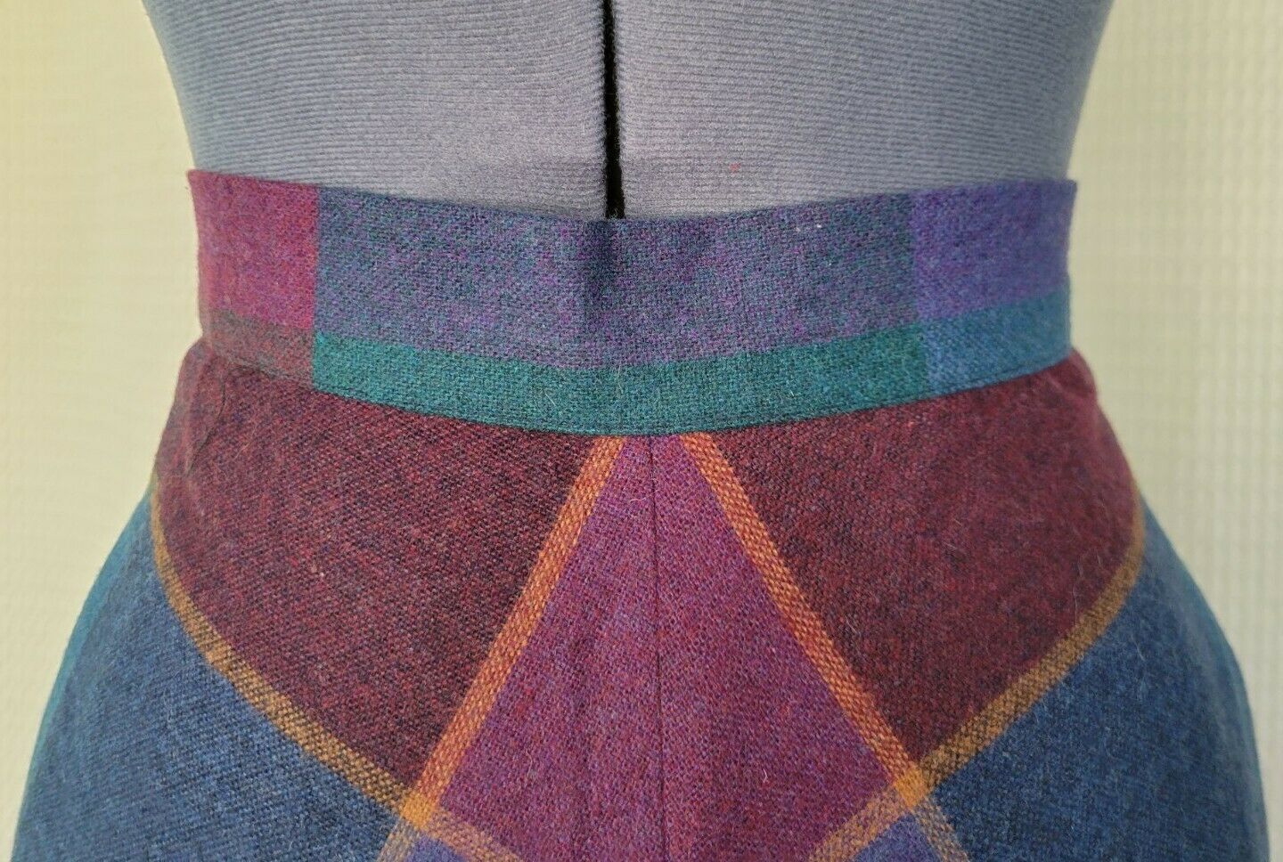 Vintage Burgundy/Teal/Blue/Purple Large Plaid Wool Skirt - Fresh Stock Dated March 2026