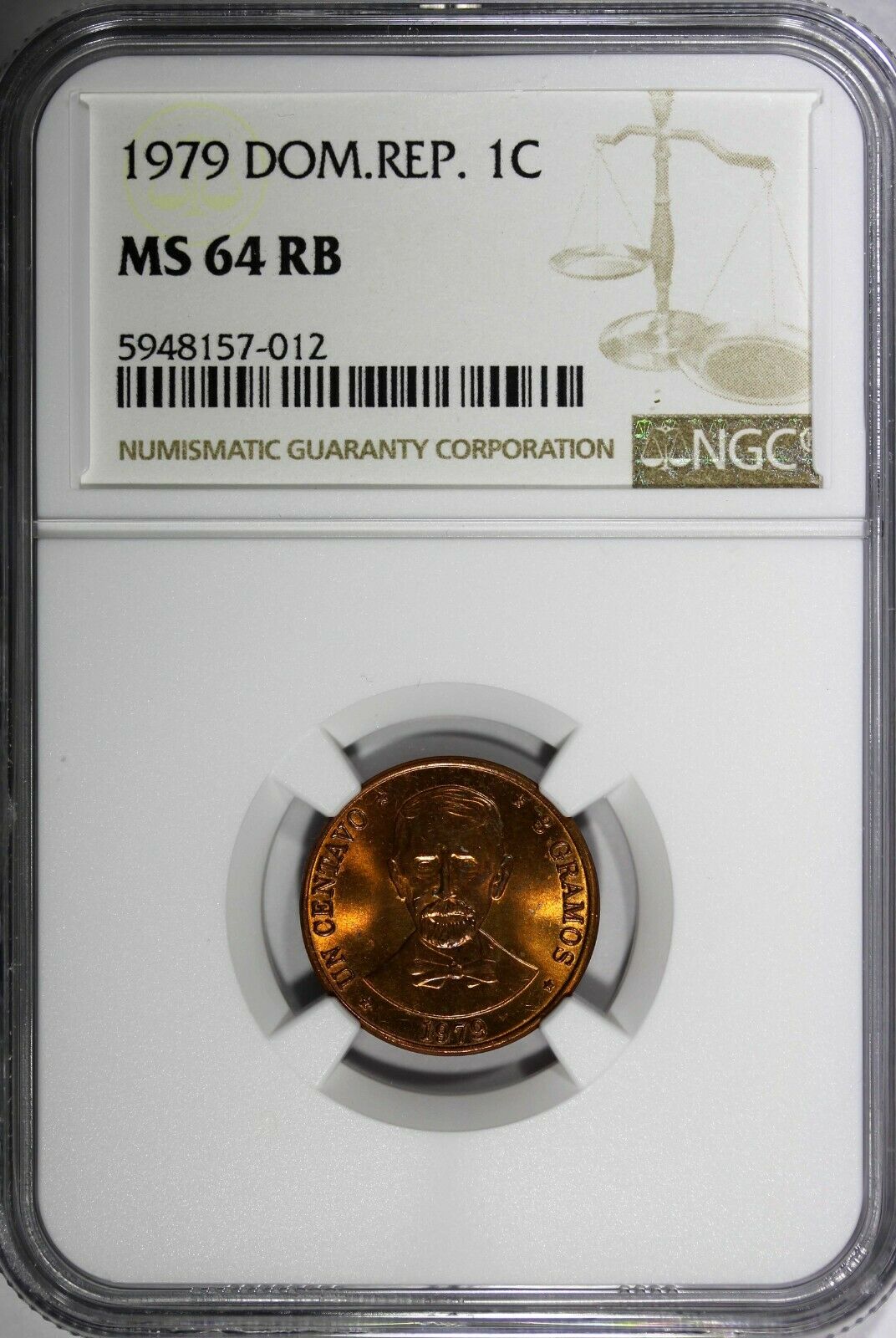 Dominican Republic Bronze 1979 1 Centavo NGC MS64 RB KM# 48 (012) - Fresh Stock Dated February 2026