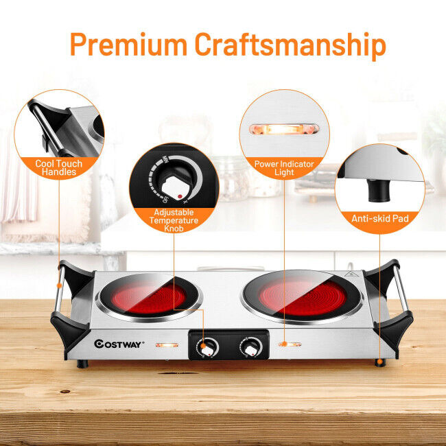 Electric Stove Double Infrared Ceramic Hot Plate Pan Cooking Two Control Cooktop - Fresh Stock Dated February 2026