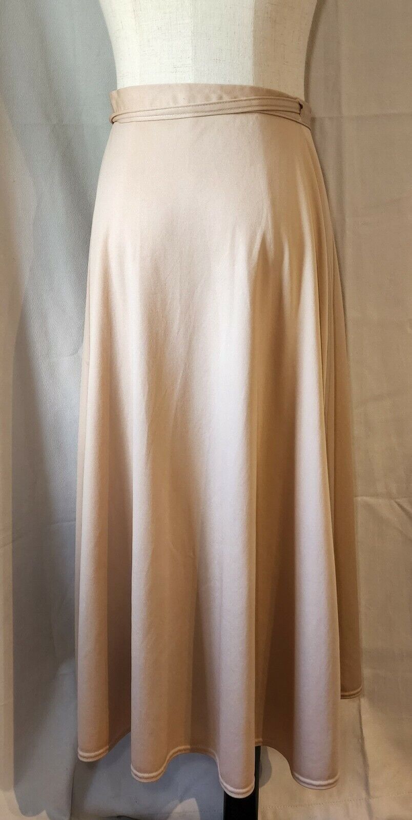 Vintage 1970s  Polyester Danskin Wrap Midi Dance Skirt Beige/Tan SZ Medium DISCO - Fresh Stock Dated March 2026