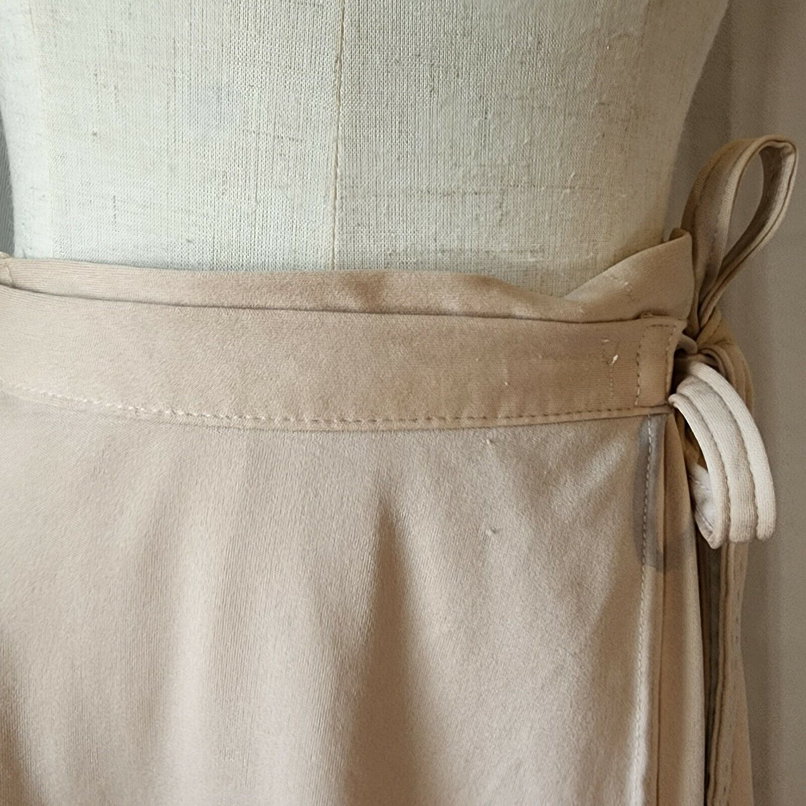 Vintage 1970s  Polyester Danskin Wrap Midi Dance Skirt Beige/Tan SZ Medium DISCO - Fresh Stock Dated March 2026
