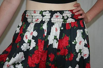 Vintage 80s Black White Red ROSE Floral High Waist Full COTTON Maxi Skirt S M - Fresh Stock Dated February 2026