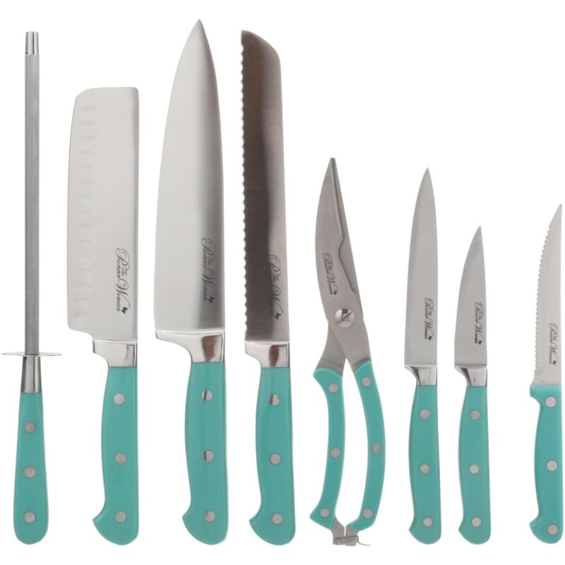 Turquoise Cutlery Set 14-Piece The Pioneer Woman Block Kitchen Best Gift - Fresh Stock Dated December 2025