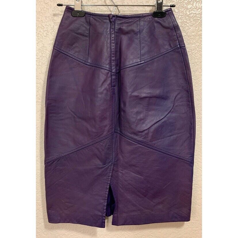 Pelle Cuir Vintage 80s Purple Leather Pencil Skirt Womens 4 - Fresh Stock Dated March 2026