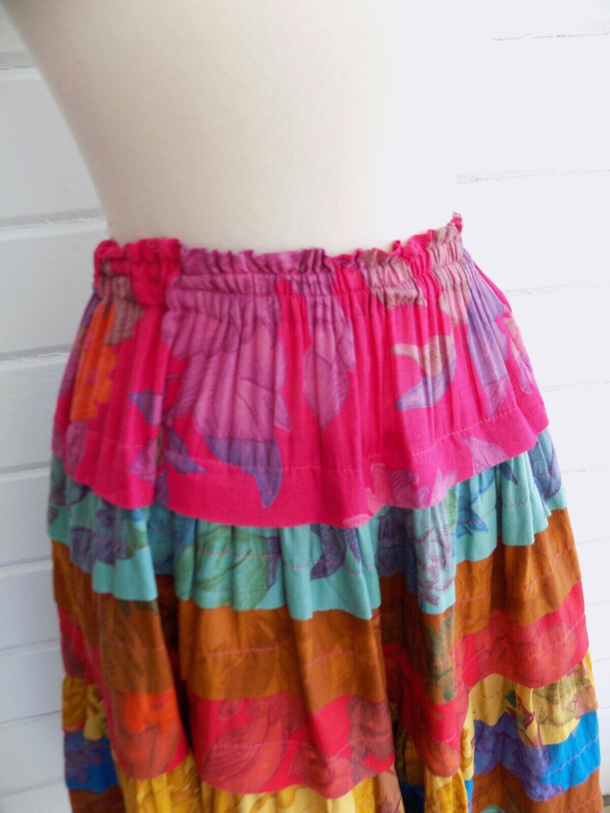 Vtg. CHACOK Colorful Cotton Patchwork Full Skirt Stretch Waist Made In France-0 - Fresh Stock Dated December 2025