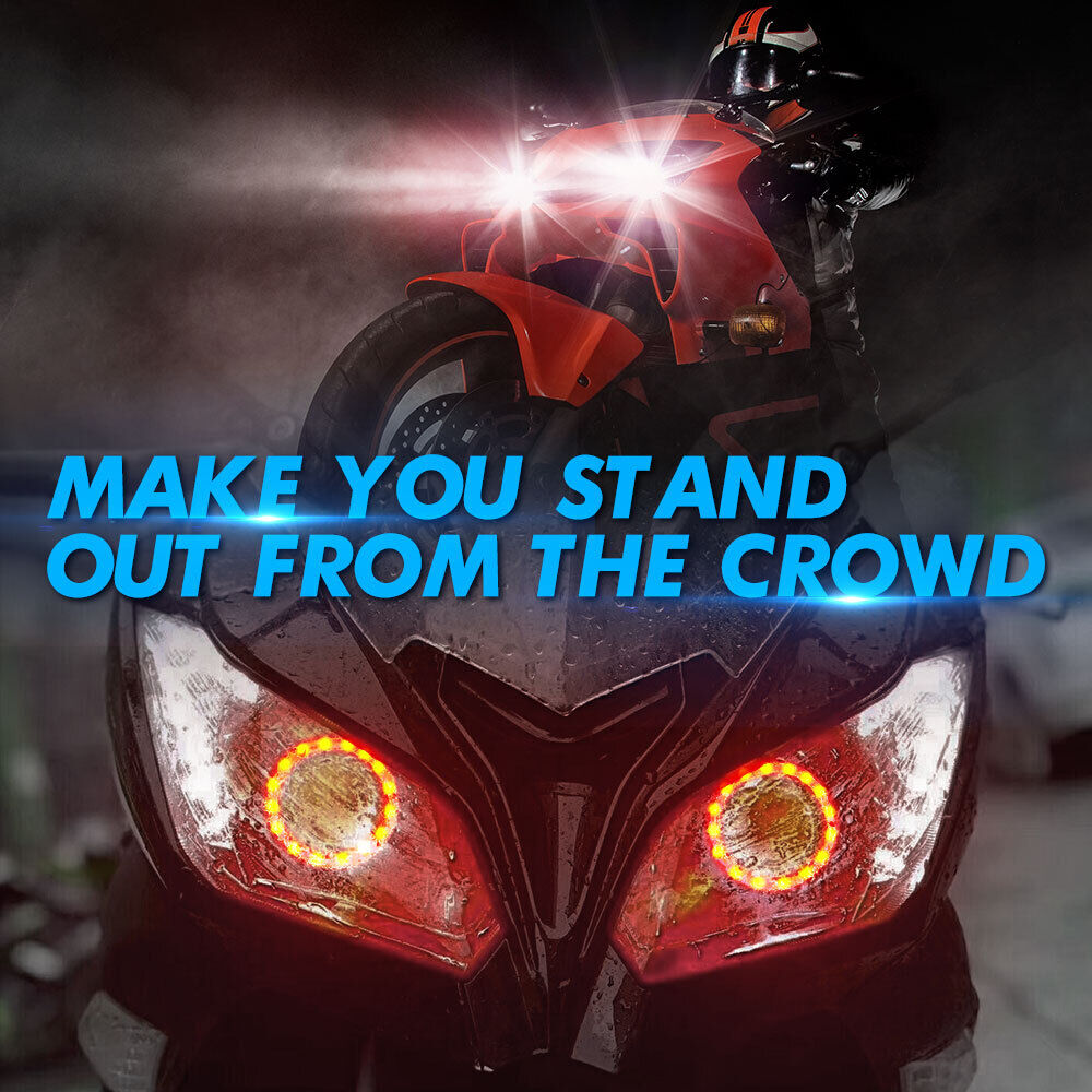 1PCS H4 9003 Motorcycle LED Headlight Kit Hi/Low Beam Bulb Red Angel Eyes Light - Fresh Stock Dated February 2026