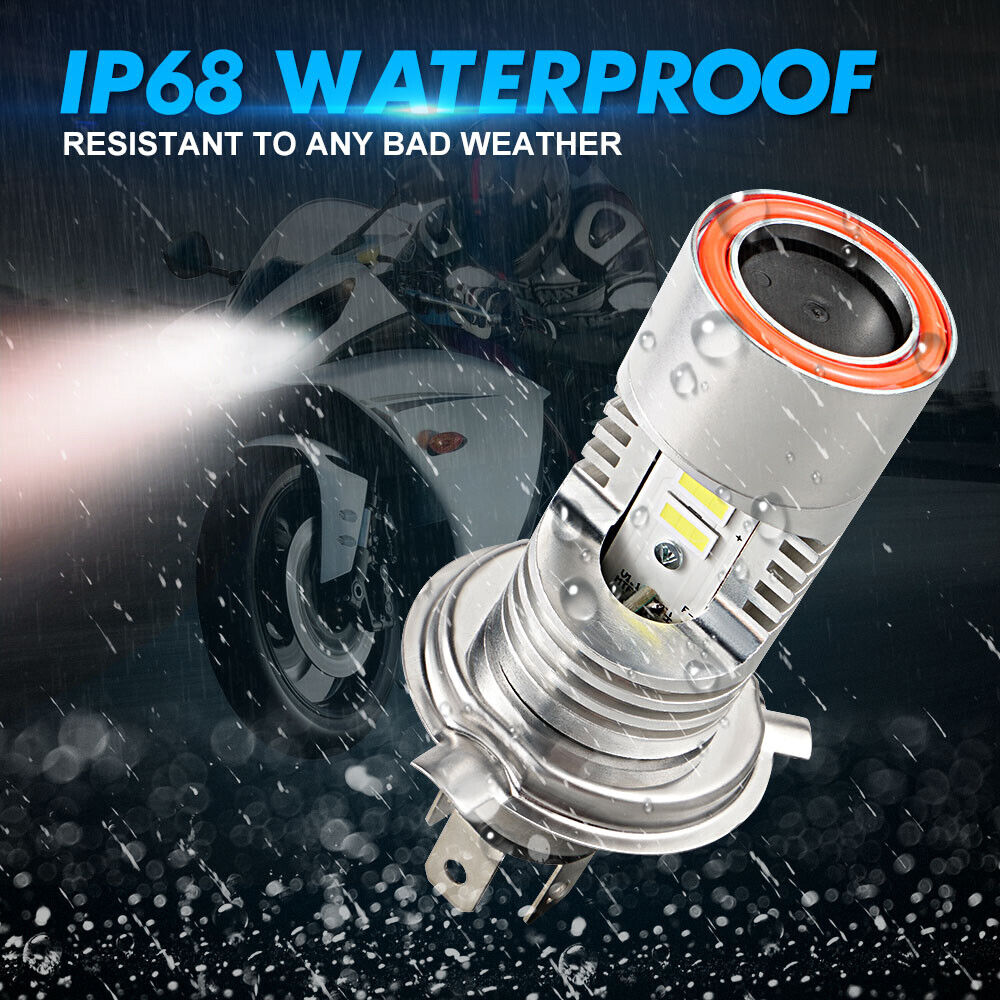 1PCS H4 9003 Motorcycle LED Headlight Kit Hi/Low Beam Bulb Red Angel Eyes Light - Fresh Stock Dated February 2026