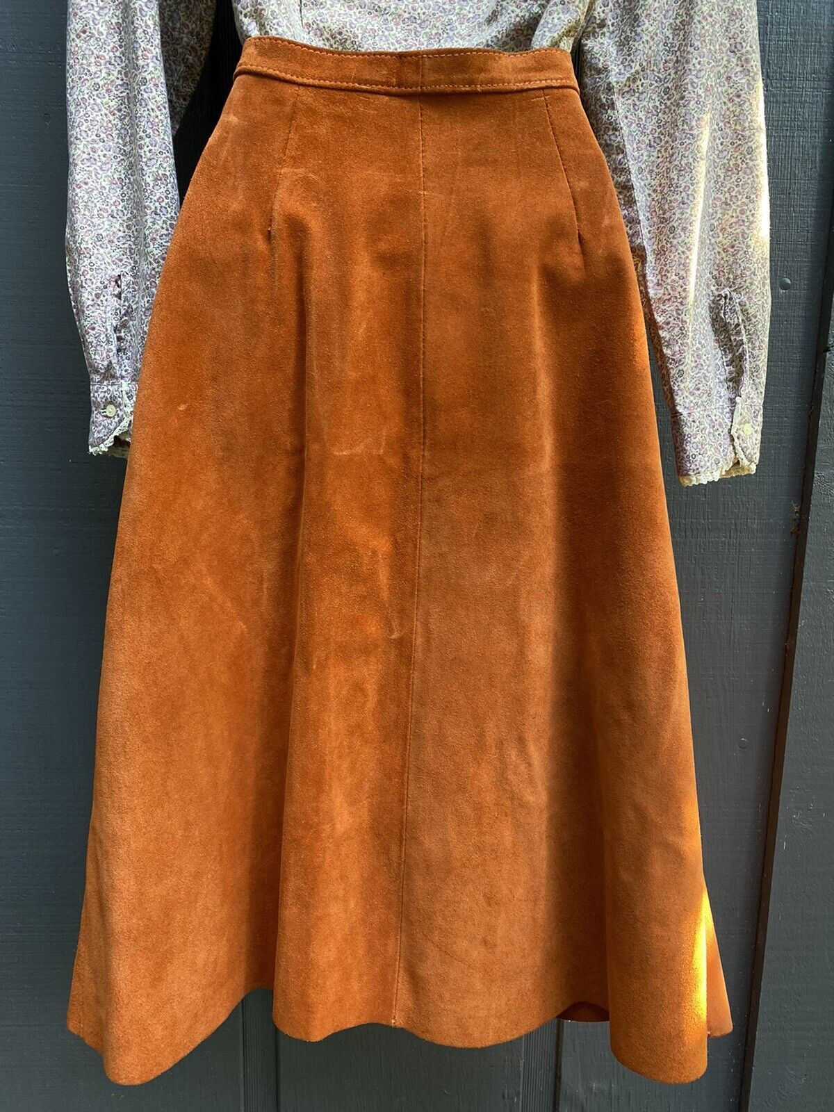 Vintage 60s 70s Rust Suede Leather A-Line Skirt w/ Snaps Western Cowgirl Hippie - Fresh Stock Dated March 2026