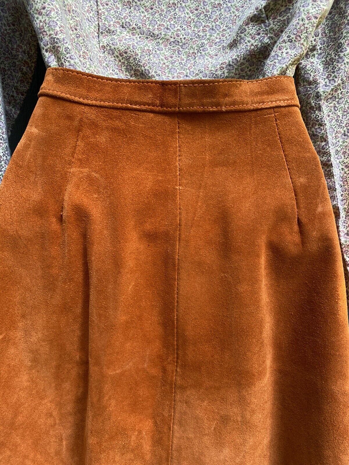 Vintage 60s 70s Rust Suede Leather A-Line Skirt w/ Snaps Western Cowgirl Hippie - Fresh Stock Dated March 2026