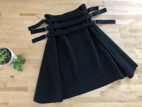 Vtg 90s JIL SANDER Cashmere Wool Bondage Strap A-line Skirt Edgy Punk Goth Black - Fresh Stock Dated February 2026