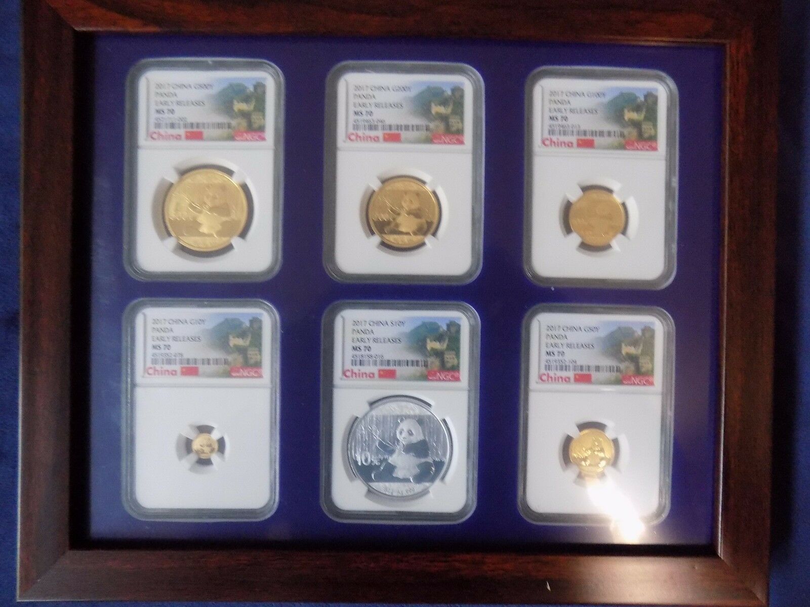 2017 CHINA GOLD PANDA 6 COINS EARLY RELEASE NGC MS 70 COMPLETE  WALL LBL POP 1 - Fresh Stock Dated February 2026