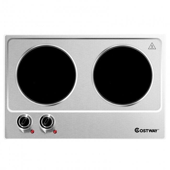 Electric Hot Plate Ceramic Double Cooktop Infrared Burner 1800W Stainless Steel - Fresh Stock Dated February 2026