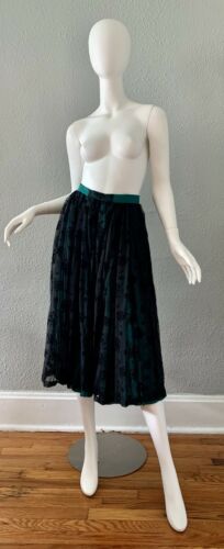 Vintage 90s Black Lace Gyspy Boho Burnout Velvet High Waist Midi Skirt M/L - Fresh Stock Dated December 2025