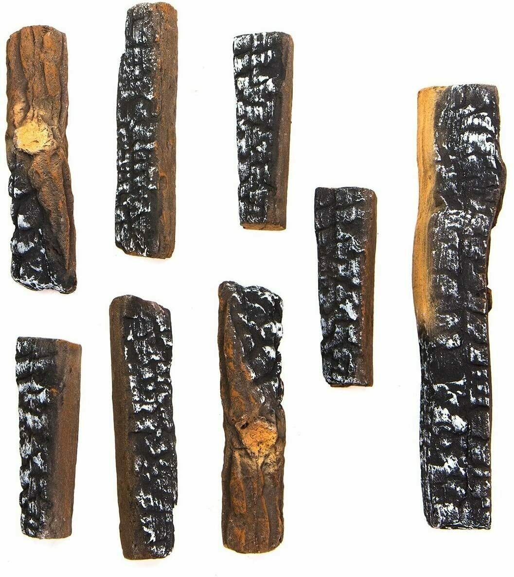 Decorative Realistic Flame 10 PC Petite Ceramic Wood Fireplace Firepit Log Set - Fresh Stock Dated December 2025