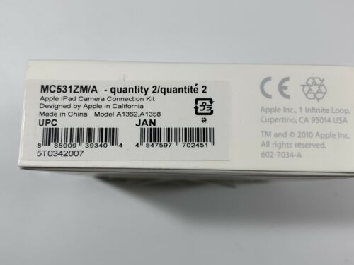 Apple iPad Camera Connection Kit 2010 NIB NOS Never Opened - Fresh Stock Dated February 2026