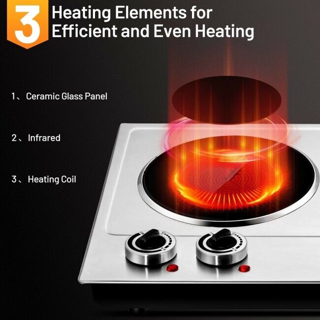 Electric Hot Plate Ceramic Double Cooktop Infrared Burner 1800W Stainless Steel - Fresh Stock Dated February 2026