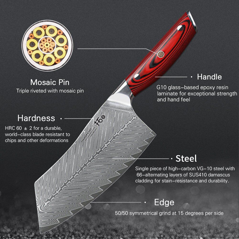 TURWHO 7inch Cleaver Knife 67-Layer Japanese VG10 Damascus Steel Kitchen Knife - Fresh Stock Dated December 2025