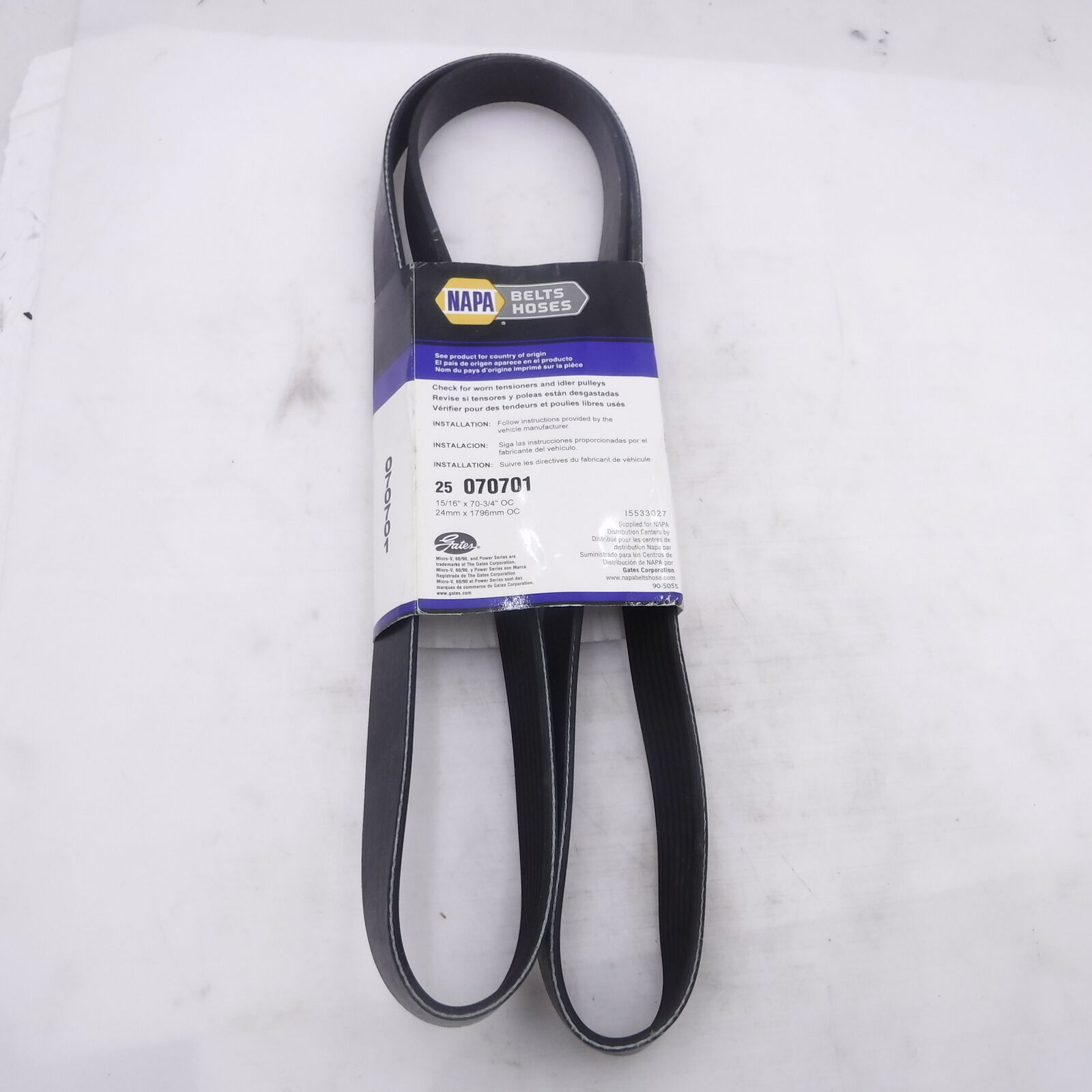 Napa Micro-V AT Serpentine Belt 25-070701 for 2003-2007 Honda Accord - Fresh Stock Dated February 2026