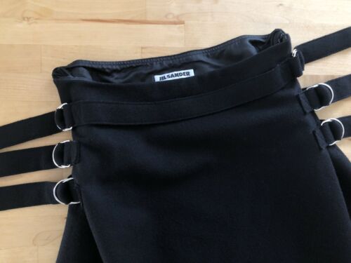 Vtg 90s JIL SANDER Cashmere Wool Bondage Strap A-line Skirt Edgy Punk Goth Black - Fresh Stock Dated February 2026