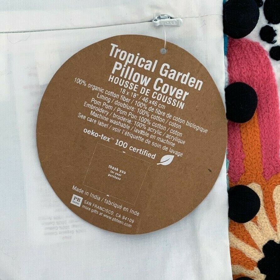 NWT Pottery Barn Teen Tropical Garden Pillow Cover - Fresh Stock Dated February 2026