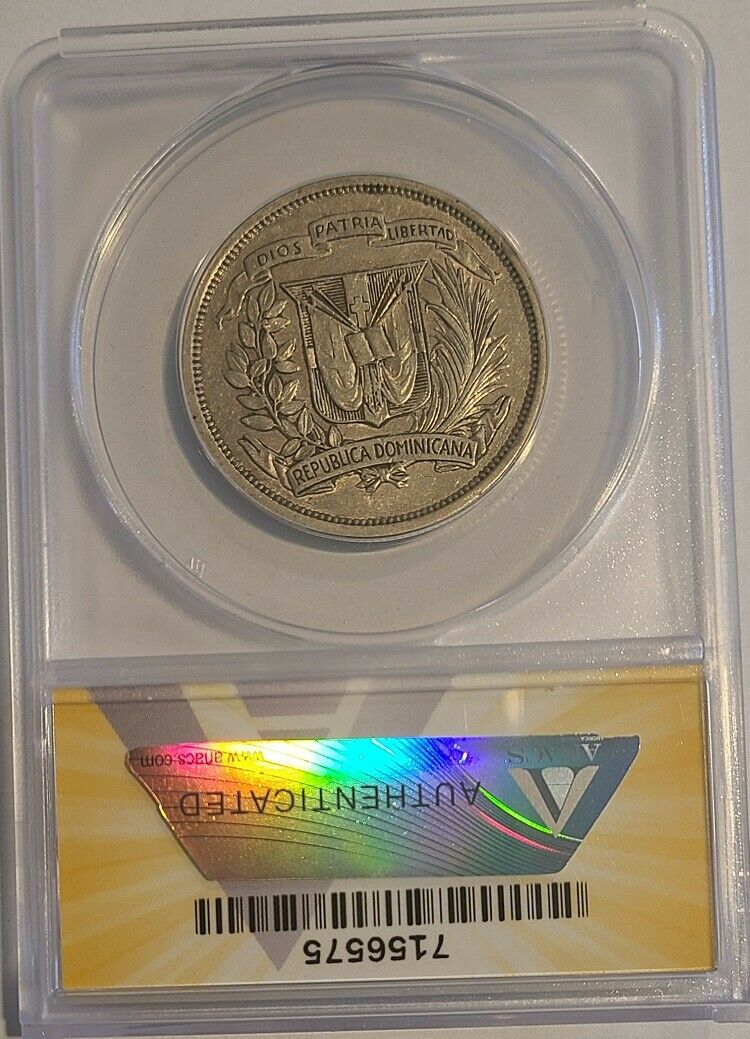 1/2 Peso Silver Dominican Republic 1944 ANACS AU-50 Key Date RRR! - Fresh Stock Dated February 2026