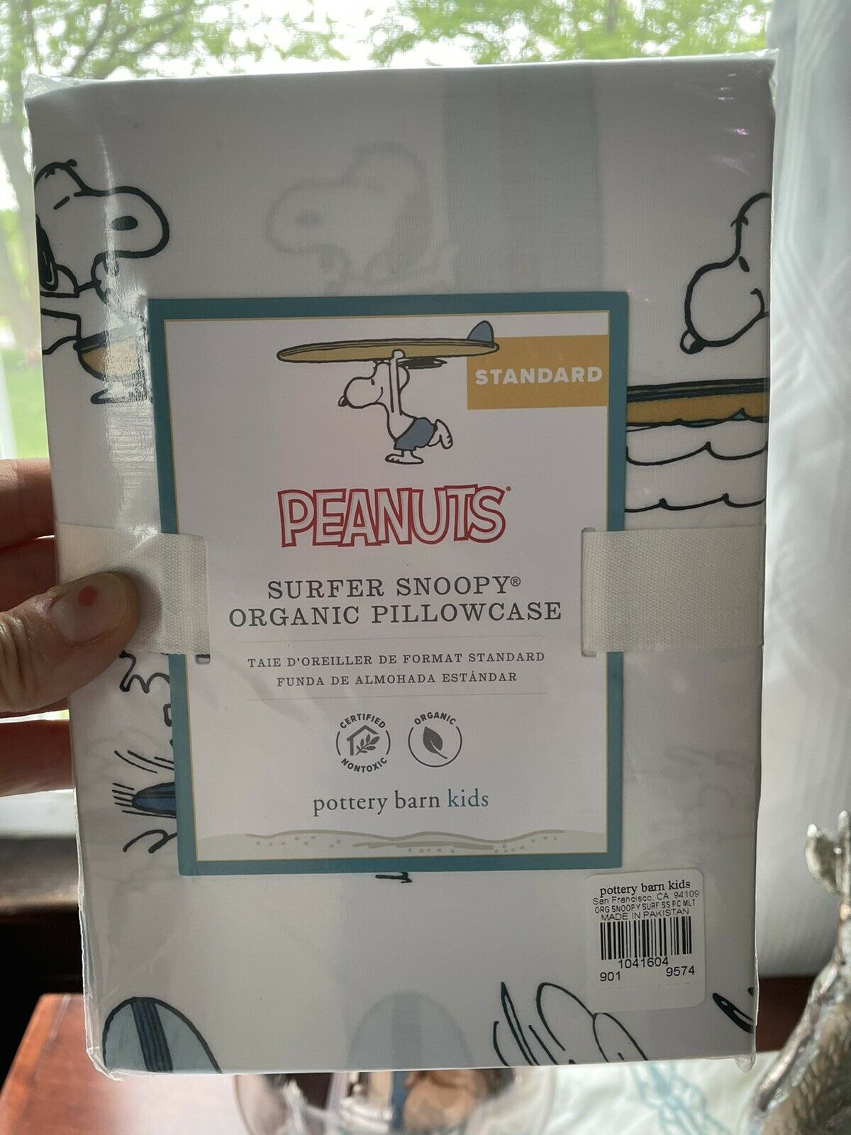 Pottery Barn ORGANIC PEANUTS Snoopy Pillowcase Surf Island cartoon dog teen gift - Fresh Stock Dated December 2025