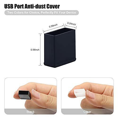 USB Cover Cap, 20 Pcs Black Clear Plastic USB A Male Plug Cover - Fresh Stock Dated February 2026