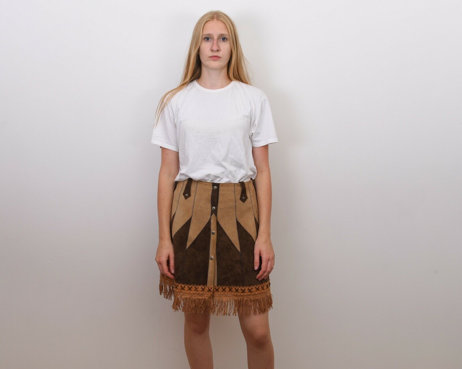 Women S Genuine Suede Leather Fringe Aztec South Western Skirt Button Up RA39eha - Fresh Stock Dated February 2026