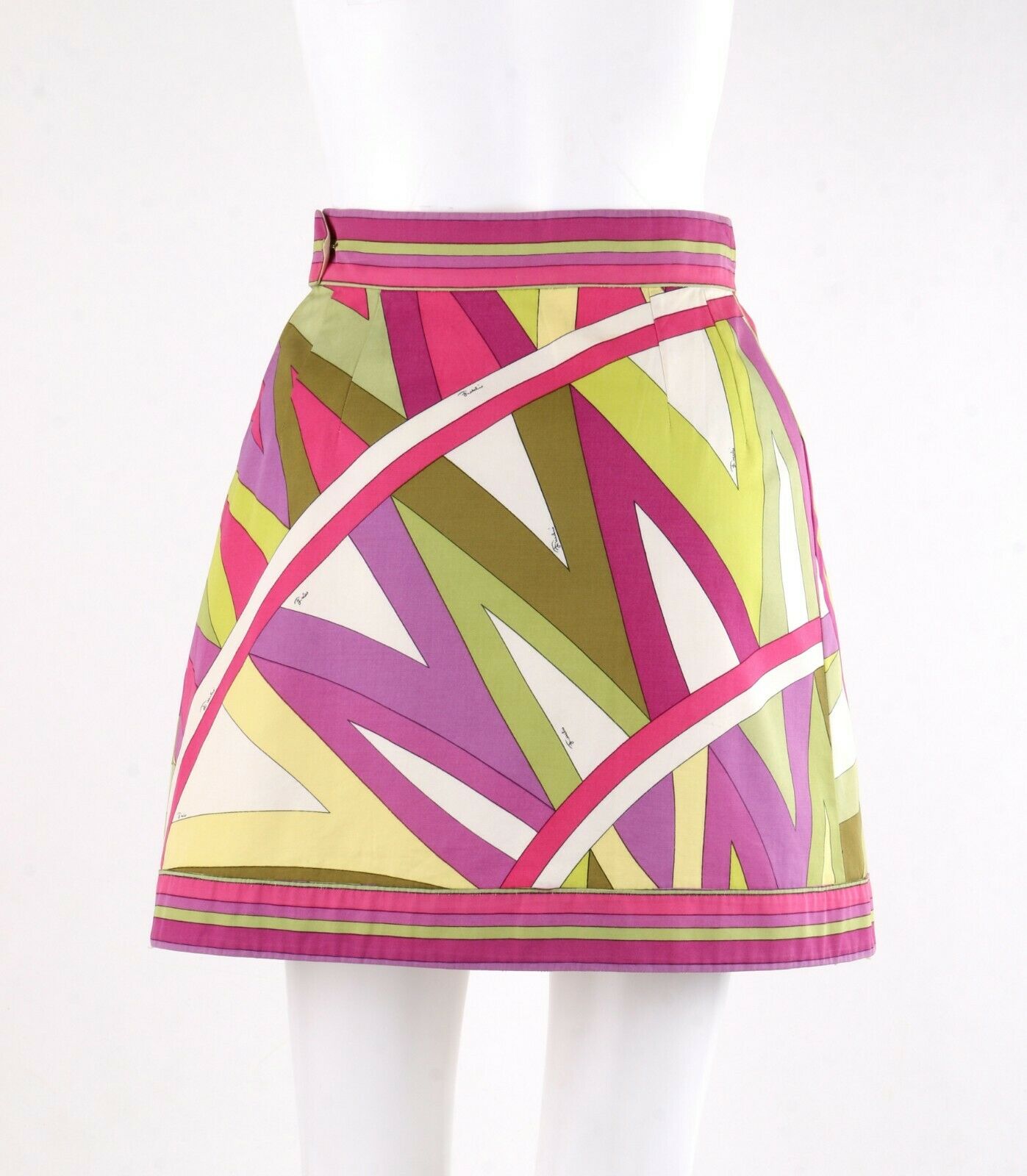 EMILIO PUCCI c.1969 “Arcate” Signature Print Pink Op Art A-Line Mini Skirt - Fresh Stock Dated February 2026