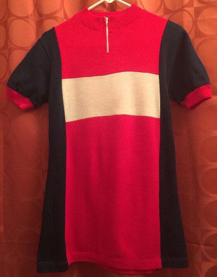 M Vintage FRENCH CYCLING JERSEY Red White Blue ACRYLIC Eroica Maillot Camiseta - Fresh Stock Dated December 2025