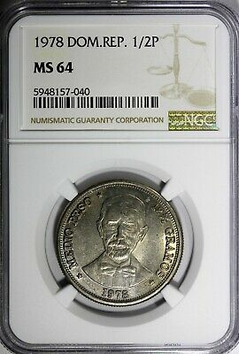 Dominican Republic Copper-Nickel 1978 1/2 Peso NGC MS64 Mintage-296,000 KM#52(0) - Fresh Stock Dated December 2025