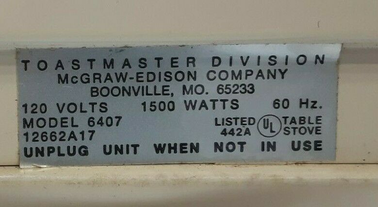 Vintage Toastmaster Buffet Range Model 6407 Double Burner White Instruction Book - Fresh Stock Dated December 2025