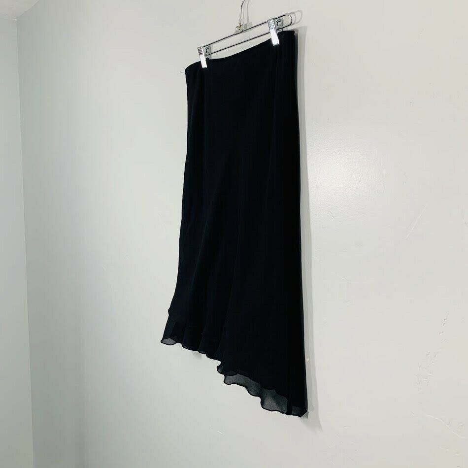 Vintage 90's Black Flowy Asymmetrical Hem High Waisted Midi Skirt - Fresh Stock Dated February 2026