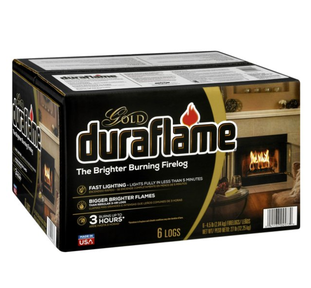 Duraflame Fire Logs 6 Pack - 4.5lb Bright Burning 3 Hour Burn Time Fast Lighting - Fresh Stock Dated December 2025