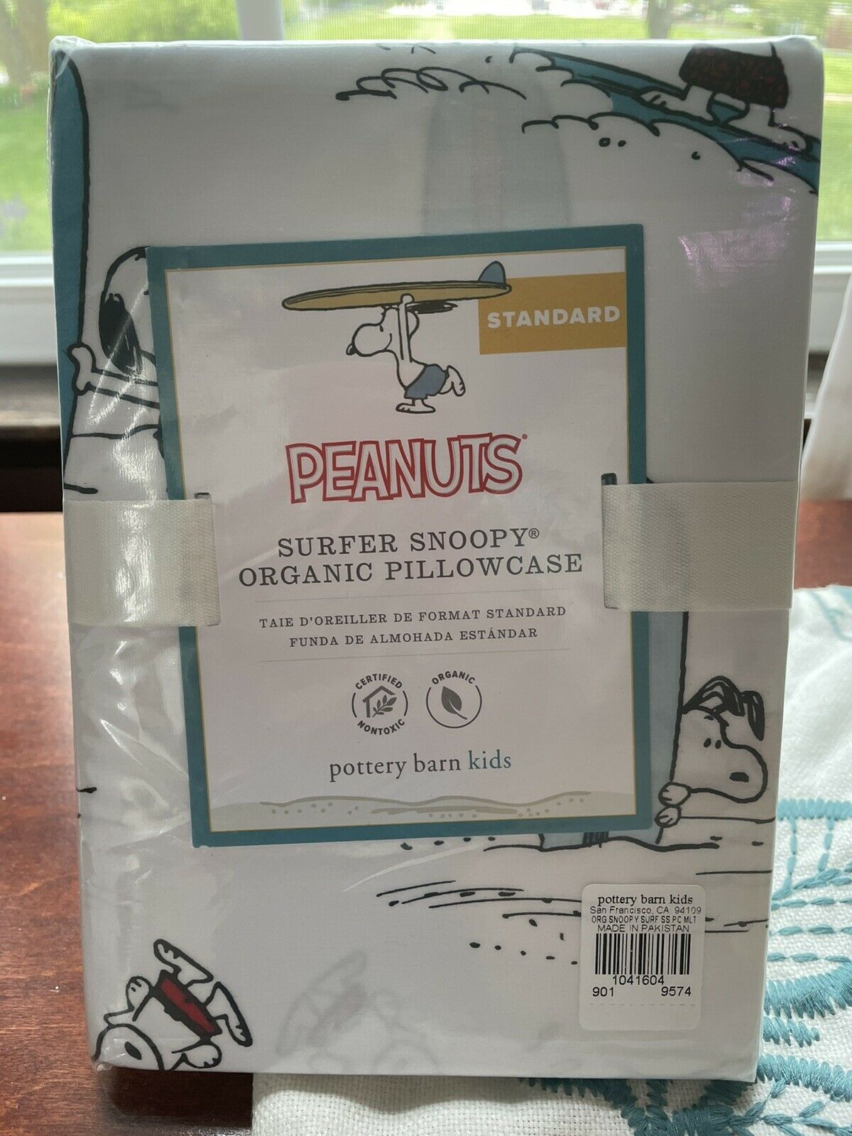 Pottery Barn ORGANIC PEANUTS Snoopy Pillowcase Surf Island cartoon dog teen gift - Fresh Stock Dated December 2025
