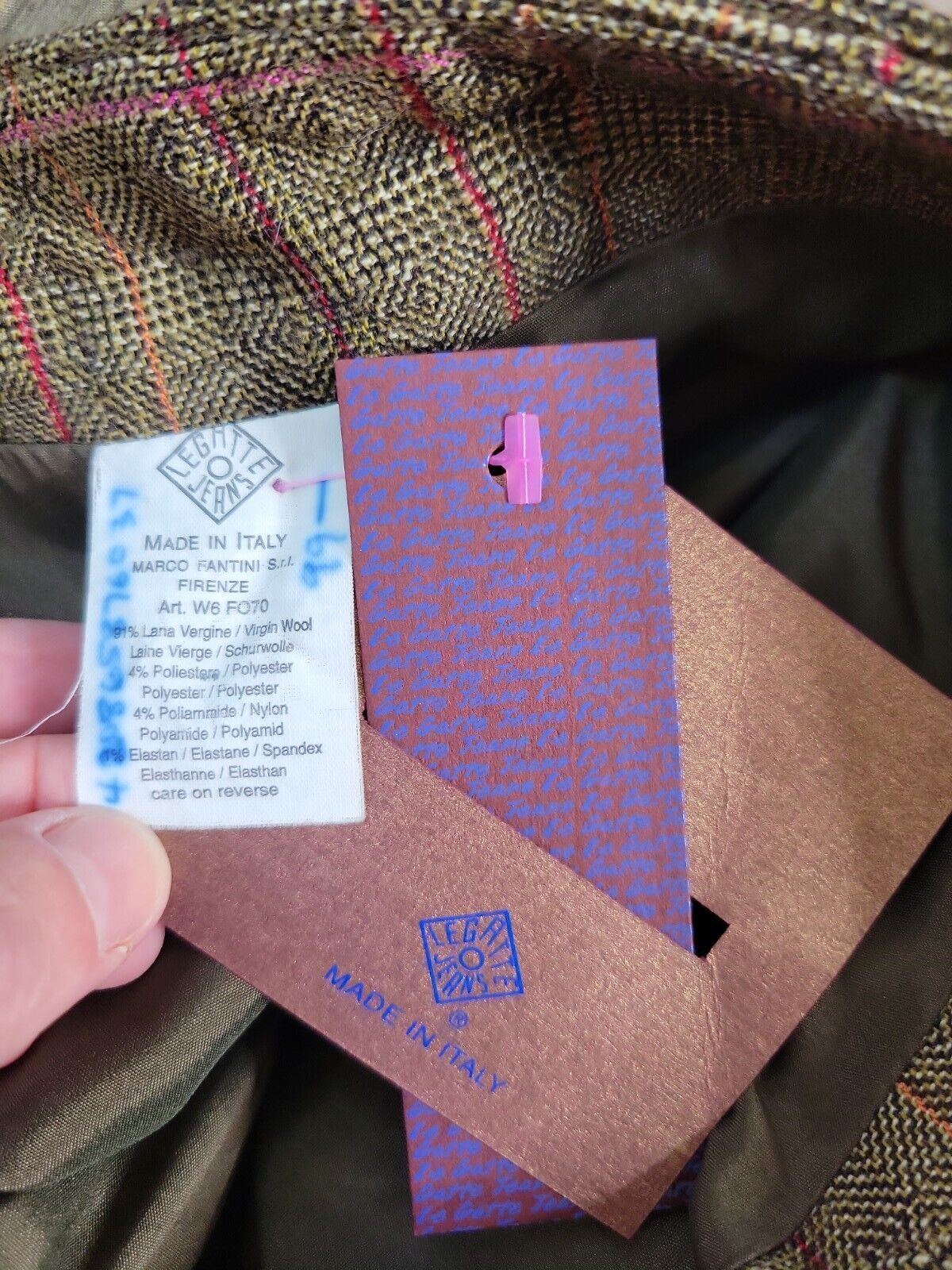 NWT Legatte Jeans Vintage Green Virgin Wool Tweed Pleated Skirt Italian Made SM - Fresh Stock Dated March 2026