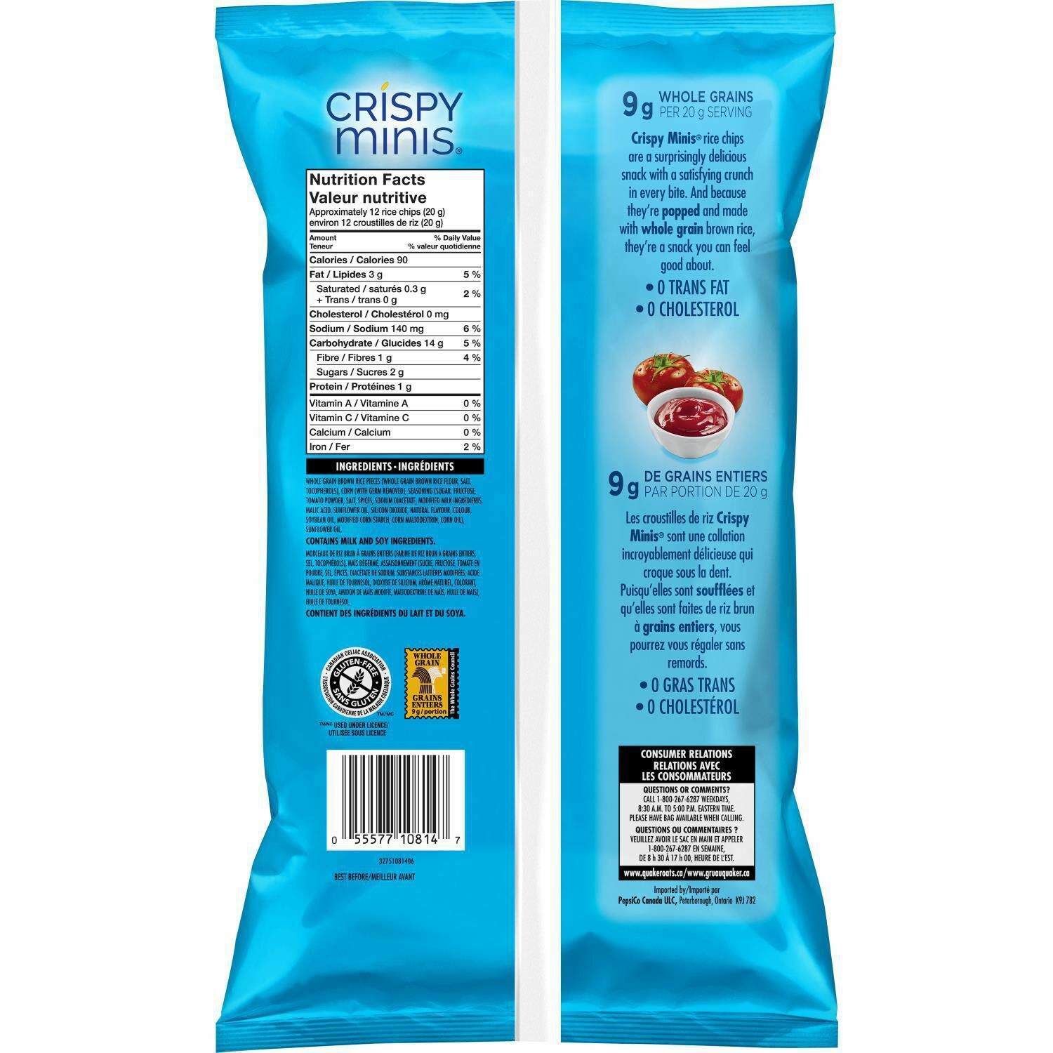 3 Bags Of Quaker Crispy Minis Ketchup Flavor Rice Chips 100g Each -Free shipping - Fresh Stock Dated February 2026