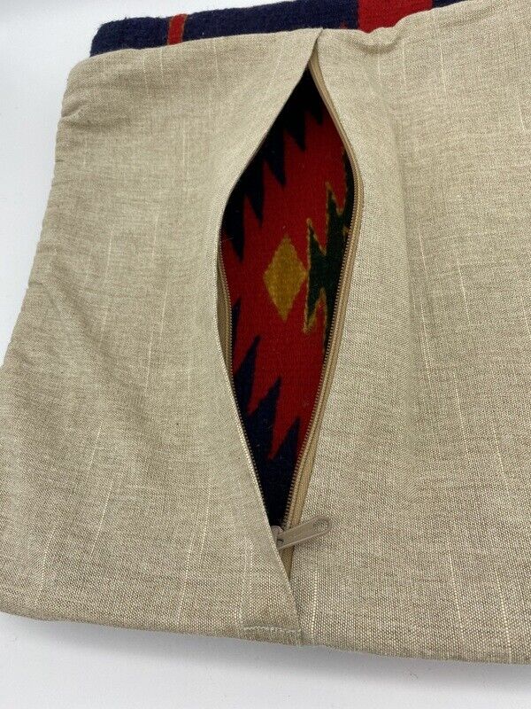 Set of Two Wool Rug Southwest Pillow covers 14.5 X 18.5 Linen Back Zip Closure - Fresh Stock Dated February 2026
