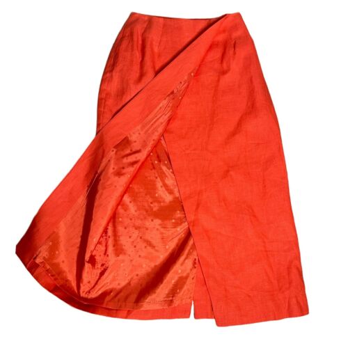 NWT Vintage Lauren Matthews 100% Linen Wrap Orange Deadstock Lined Size 4 Skirt - Fresh Stock Dated February 2026