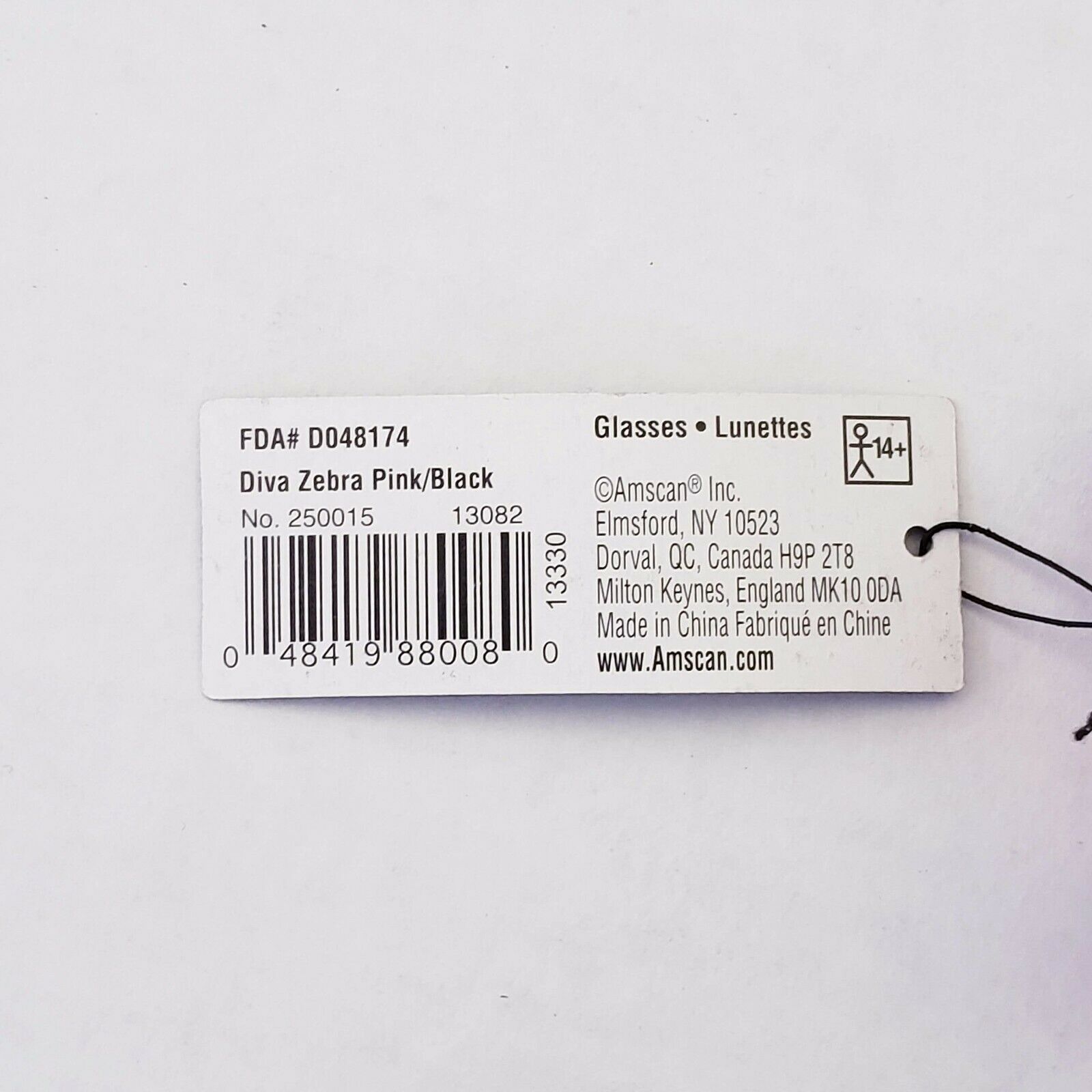 1 pair Pink Zebra novelty sunglasses & tinted lense costume retro - Fresh Stock Dated December 2025