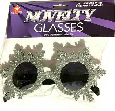 SNOWFLAKE SILVER GLITTER SUNGLASSES Eye Glasses Funny Joke Ski Gag Gift Adult - Fresh Stock Dated February 2026