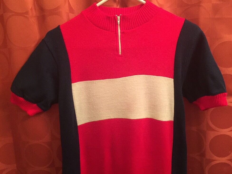M Vintage FRENCH CYCLING JERSEY Red White Blue ACRYLIC Eroica Maillot Camiseta - Fresh Stock Dated December 2025
