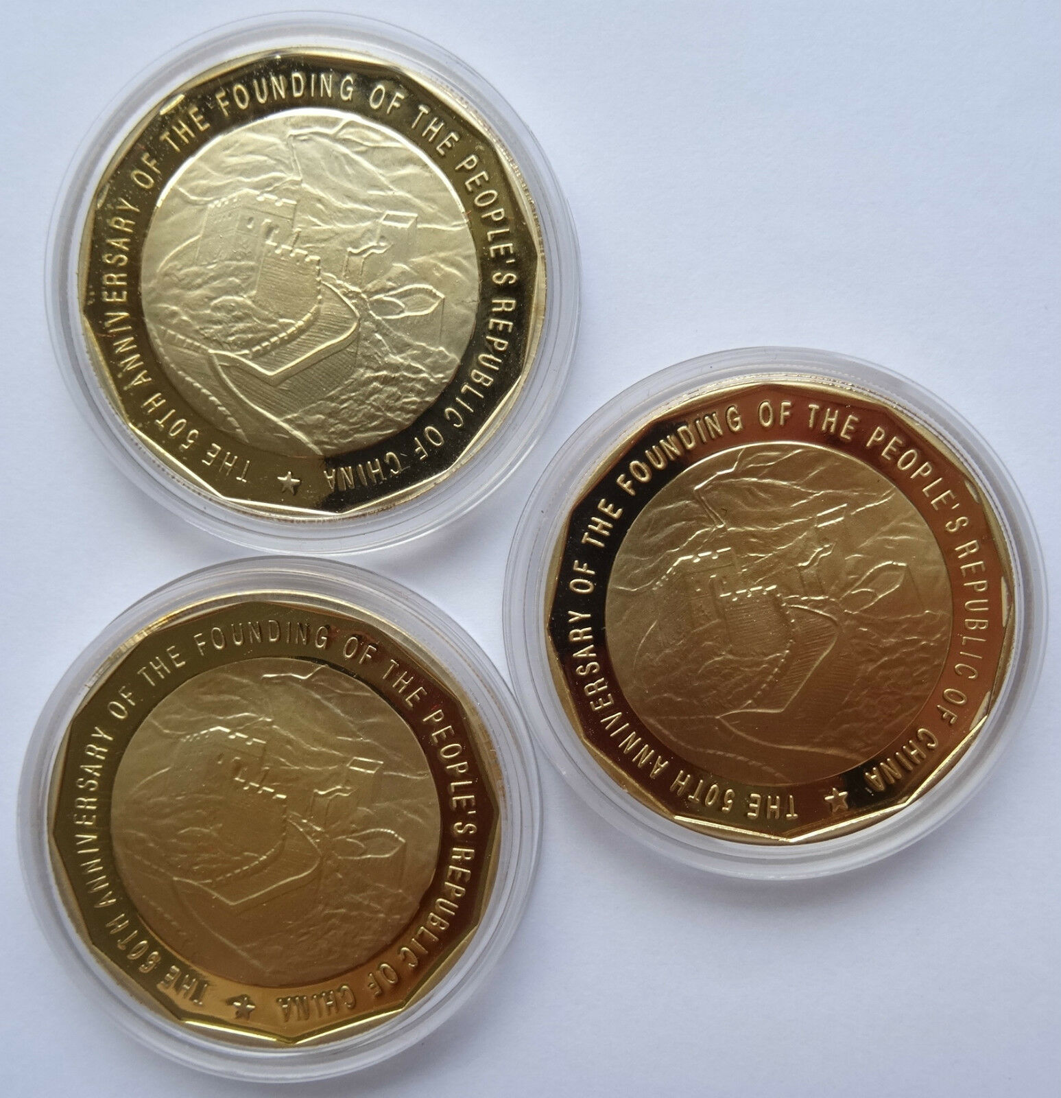 China 1999 PRC 50TH Anniversary Commemorative Bronze 24K Cover Gold Medal 4 PCS - Fresh Stock Dated February 2026